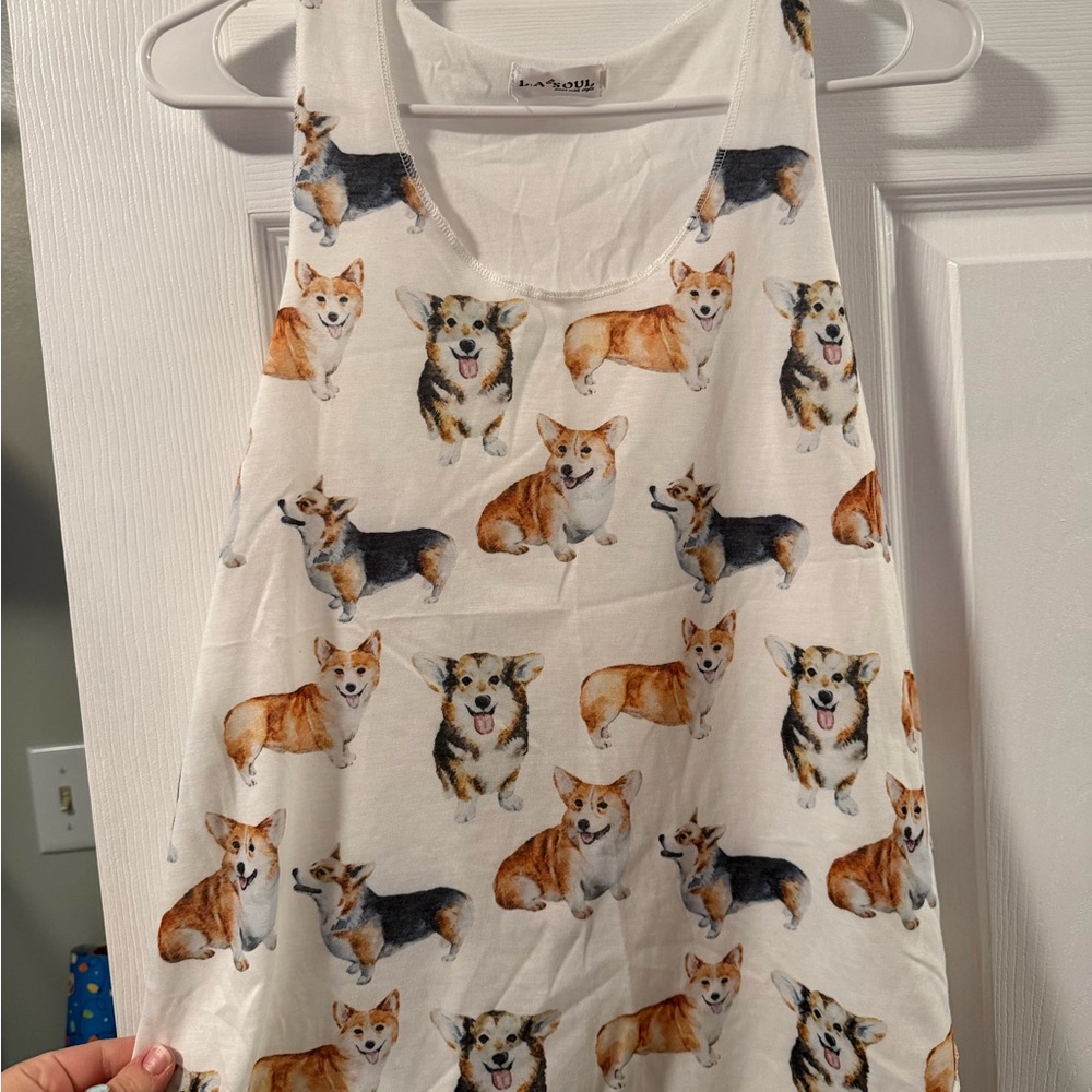 Corgi Print White Tank Top